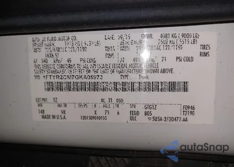 2016 Ford Transit-250 from USA, damaged, VIN 1FTYR2CM7GKA05973